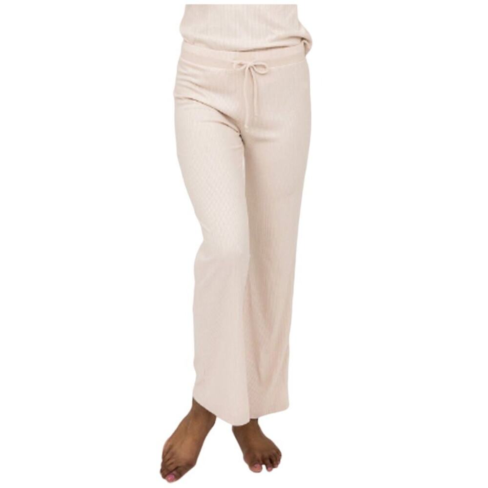 Rachel Parcell Womens Pajama Pants Size M Beige Rib Knit Pull On Soft Lounge